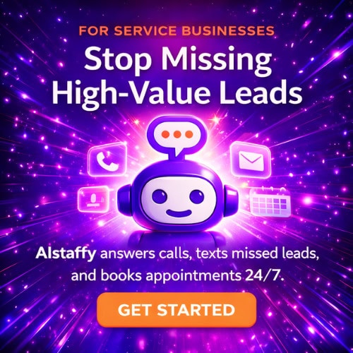 AIStaffy AI booking assistant for high ticket service businesses that answers calls, texts missed leads, and books appointments automatically